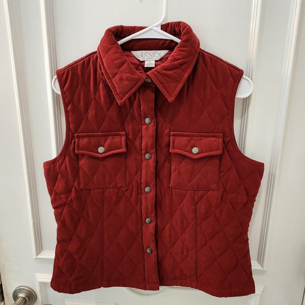 Casual Corner Annex‎ Vest Womens Petite Medium Red Quilted Snap Front Puffer